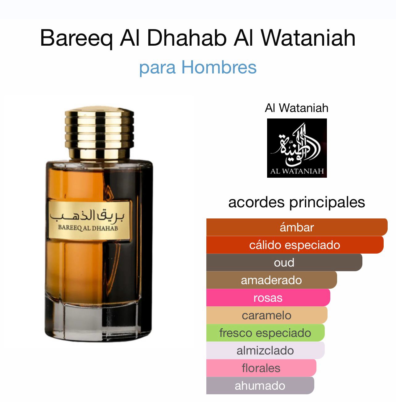 Eau de Parfum Bareeq Al Dhahab, Al Wataniah, para hombre, 100 ml